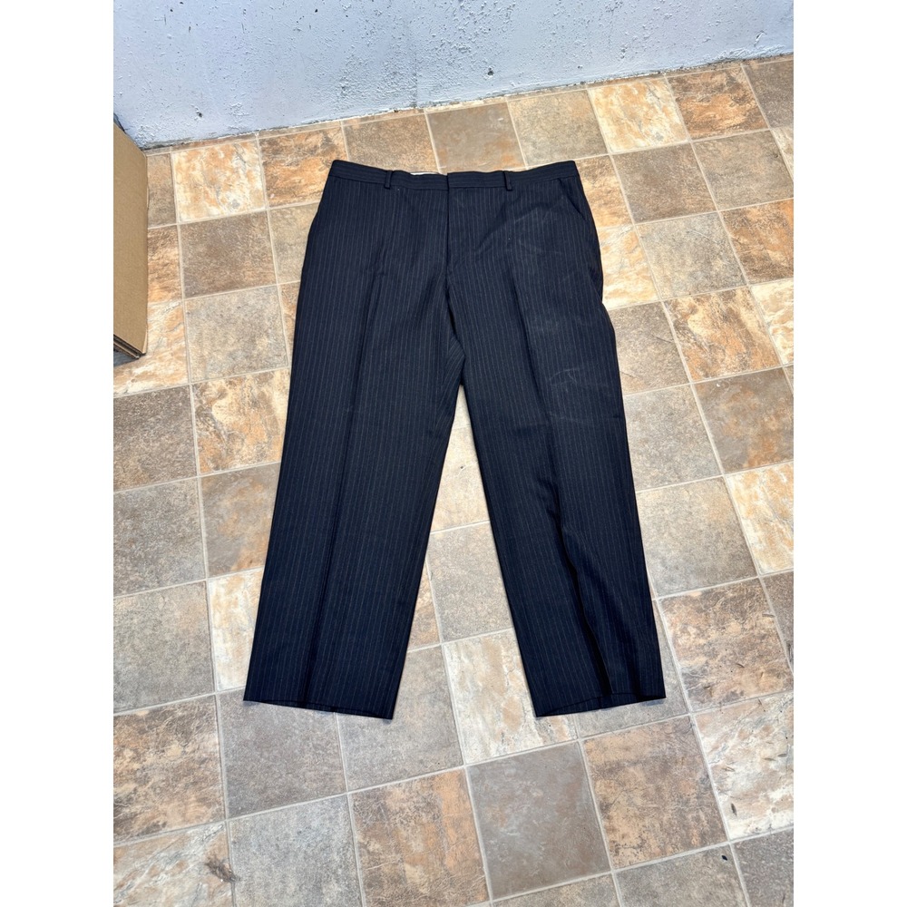 Pronto Uomo‎ Mens 40 Waist Pinstripe Dress Pants Charcoal Grey Wool Flat Front